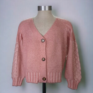 NWT Pink Solid Button Front Raglan Sleeve Cardigan Pink SIZE SMALL